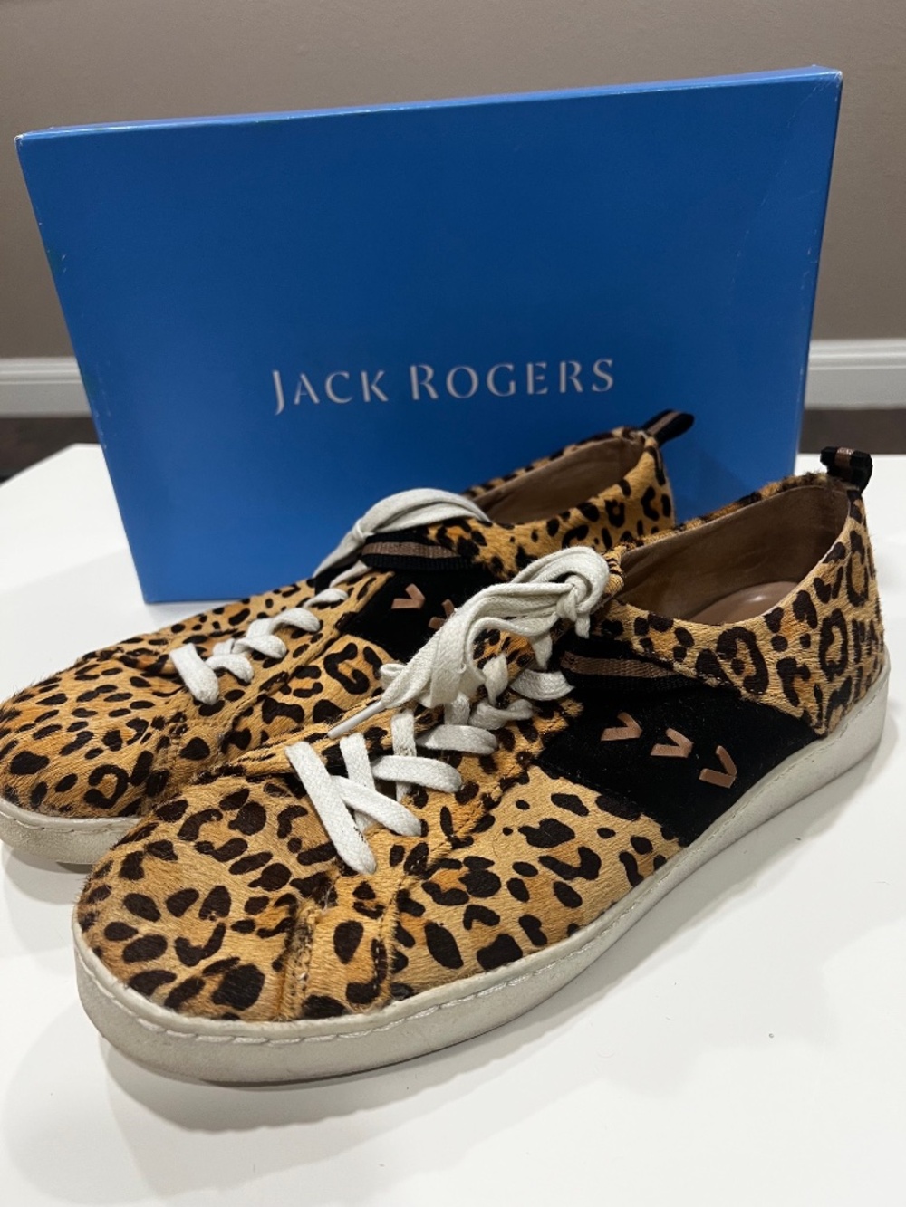 Jack Rogers Ainsley Leopard Calf Hair Sneakers